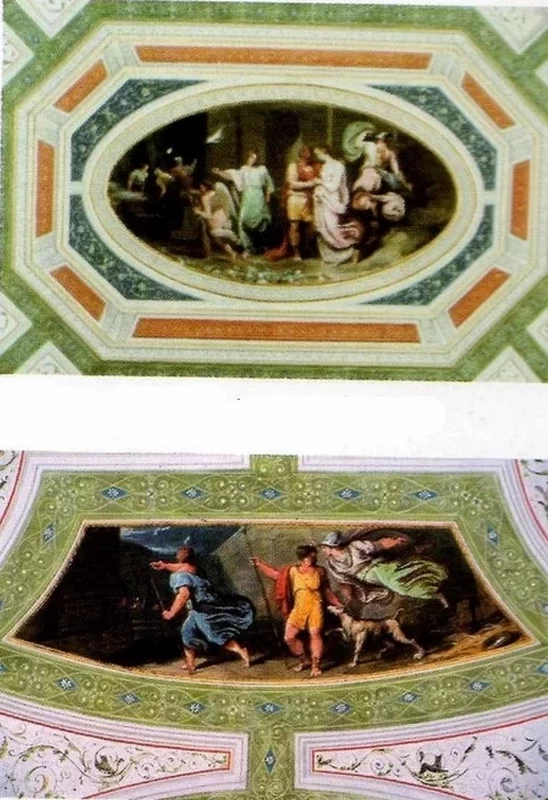 Palazzo Milzetti - Ulisse e Penelope entrano nel talamo, e Ulisse riconosciuto dal cane Argo